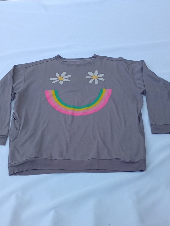 NATURAL LIFE Sweaters - NATURAL LIFE Gray Crewneck Sweatshirt with Daisies & Neon Rainbow